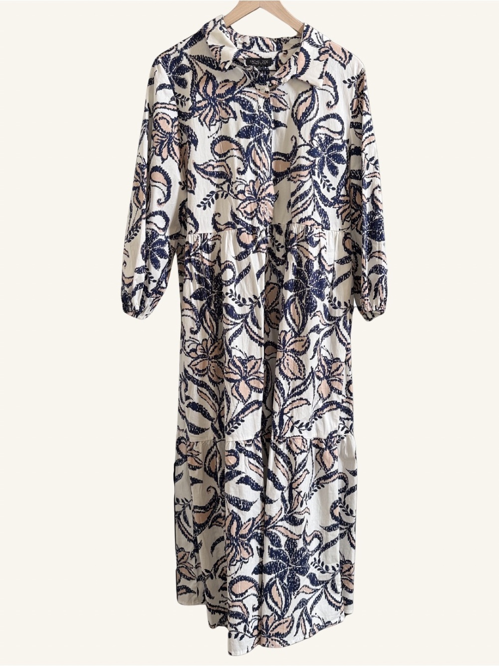 NWT Rachel Zoe Floral Tiered Maxi Shirt Dress Cream Navy Blush Size XL